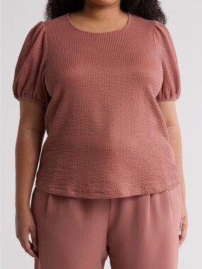 Women’s Textured Short Puff Sleeve Top - Dusty Rose